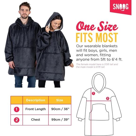 Oversized Wearable Blanket Hoodie, Cozy Sherpa Hoodie Blanket, w/Pocket, Grey - Picture 5 of 5